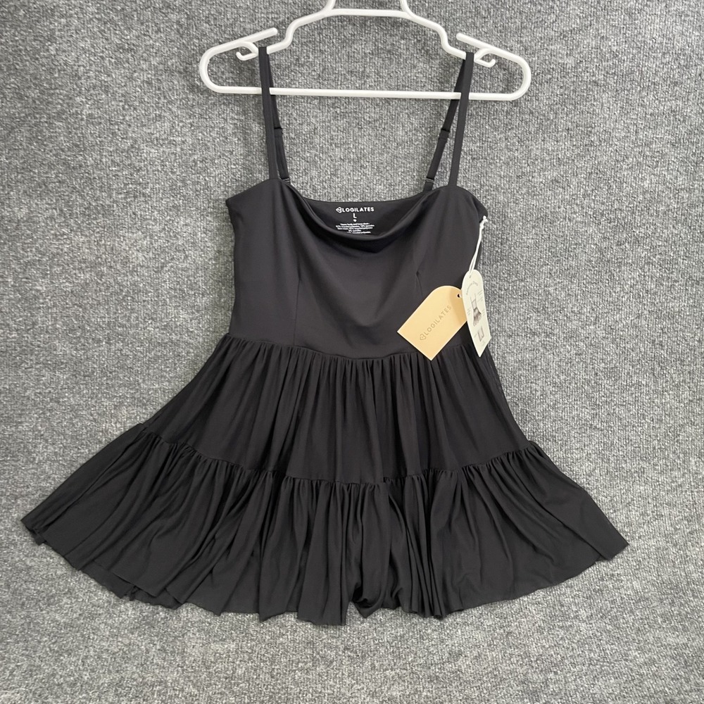 Blogilates Ballerina Active Dress Jet Black Womens Sz L Tiered Mesh Skirt NWT